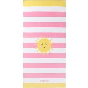 Never used! Pottery Barn Sunshine Stripe Personalized Beach Towel name “Emilia”